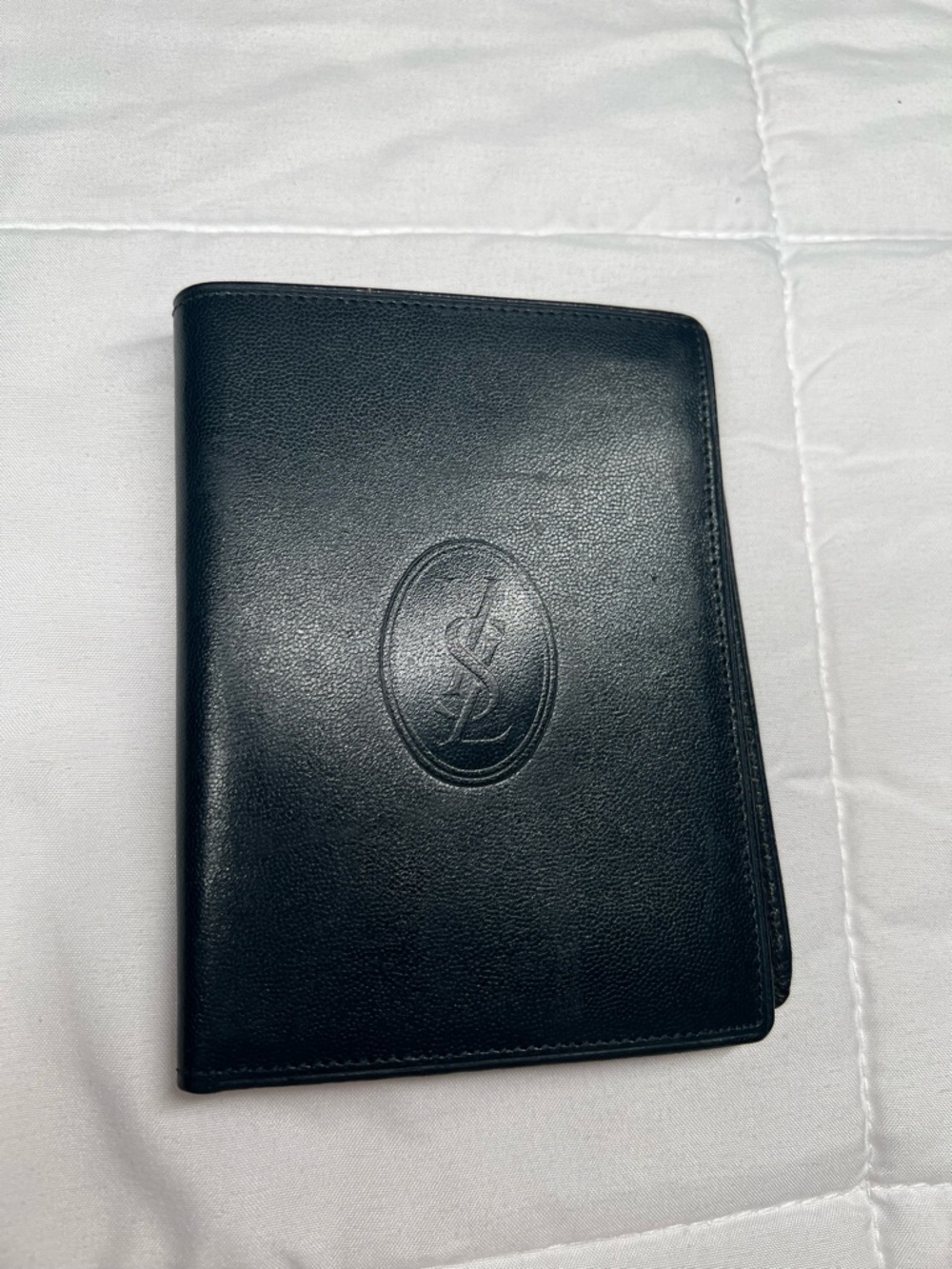 Yves Saint Laurent Black Embossed Leather Passport/Card Holder